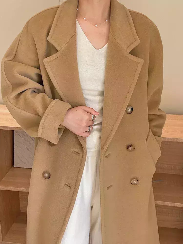 Casaco de Cashmere Camel Classic, casaco de lã de comprimento médio, novo, 101801, outono e inverno