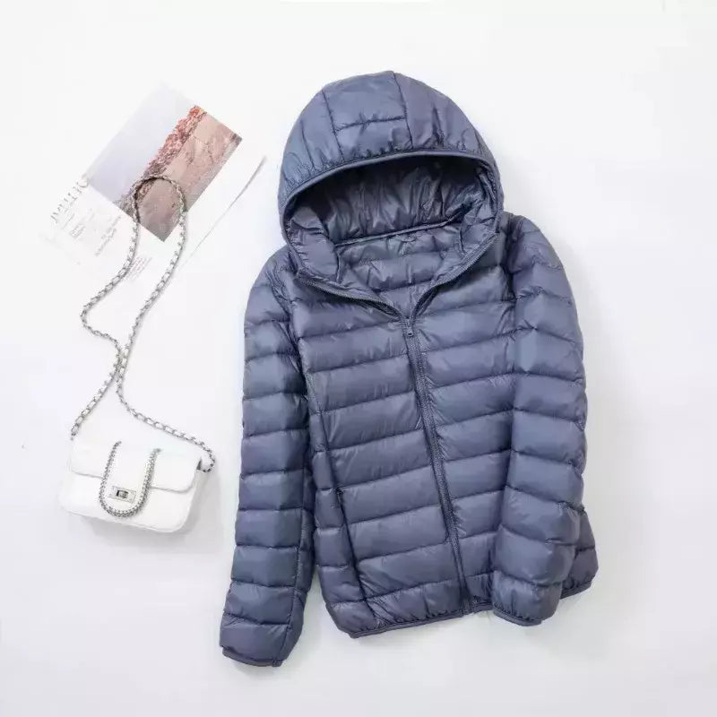 Casaco fino leve com capuz de pato para mulheres, casaco curto fino, streetwear quente, branco, plus size, casacos, outono, inverno, 2023