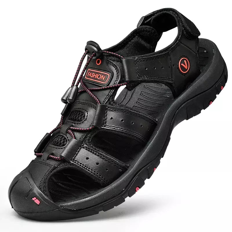Sapatos masculinos casuais de couro genuíno, sandálias masculinas ao ar livre, sapatos romanos de praia, plus size 38-48, verão