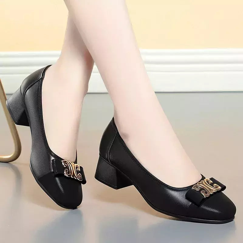 Sapatos simples de boca rasa macia, estilo francês, couro macio, com todos os f
