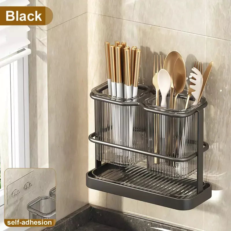 Novo fixado na parede talheres de cozinha faca colher garfo pauzinho drenagem rack escorredor utensílio cozinha armazenamento perfuração livre