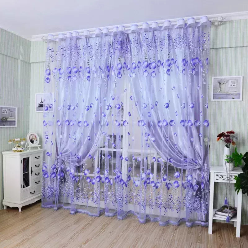 Tule Floral em Cortinas Puras, Tratamento Janela, Painel Persianas, Sala de estar, Quarto, Cozinha, Sombra, Roxo, Peônia