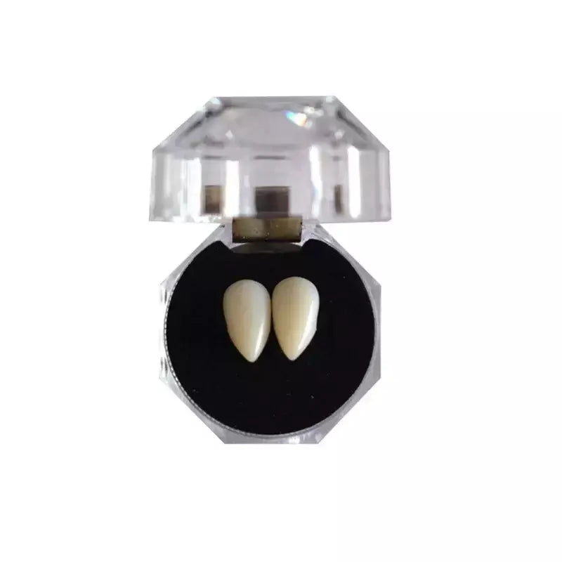 Dentes de vampiro presas dentaduras adereços traje de halloween adereços dentes falsos cola sólida adesivo dentadura decoração de festa de halloween