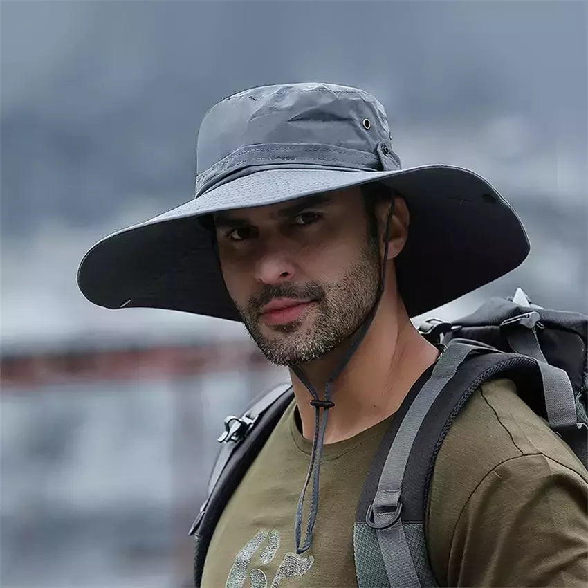 Tampão solar anti-UV respirável masculino, aba larga grande, chapéu de balde, chapéu de vaqueiro, pesca ao ar livre, caminhada, praia, malha, moda verão, novo, 2024