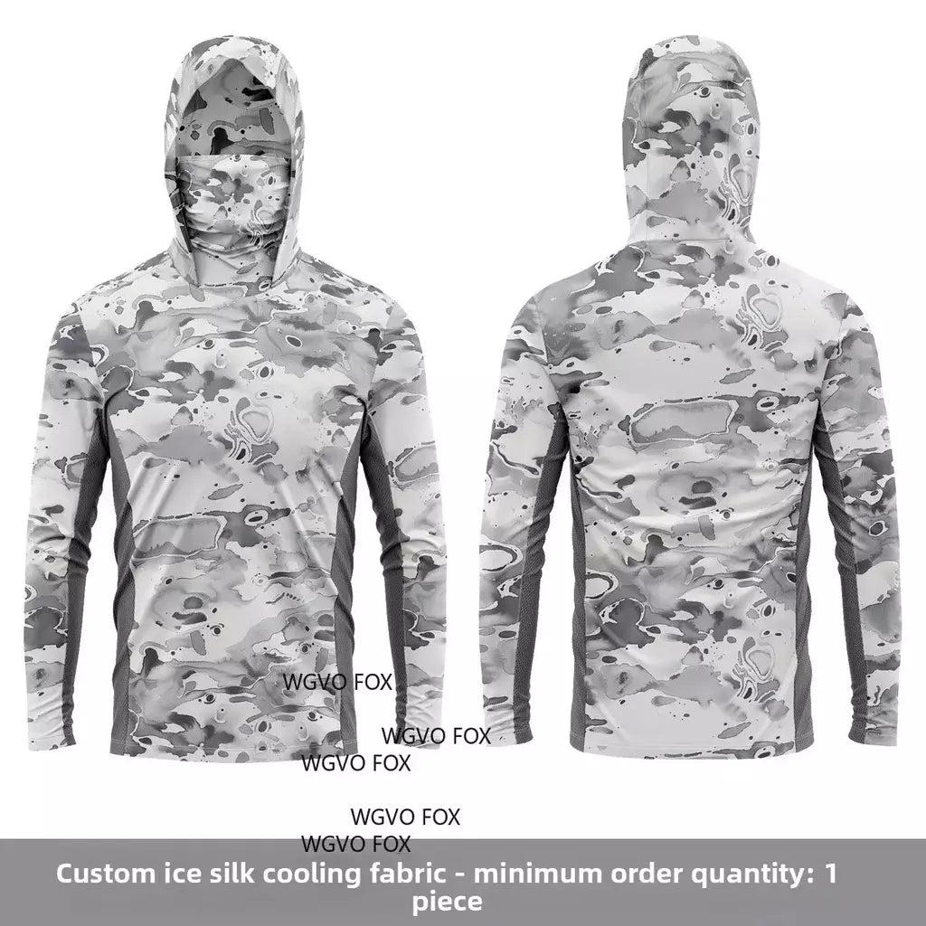 Camisa de sol de manga longa ao ar livre masculina fina camo respirável seda gelo nova camisa de pesca profissional com logotipo