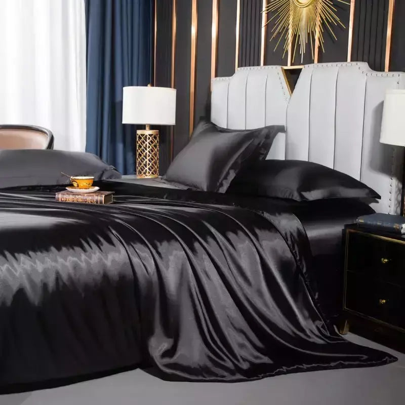Monocromático Rayon Satin Conjunto de cama, luxo Duvet Cover Kit, Twin Queen e King Size, Home Textile, 3PCs, 4PCs