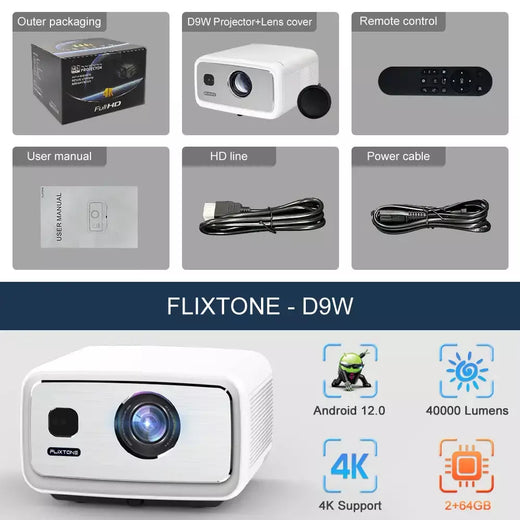 FlixTone D9W Ultra 3000 ANSI Full HD 1080P Projetor para filmes Android WiFi 6 Projetor de feixe de home theater para vídeo ao ar livre projetores no brasil