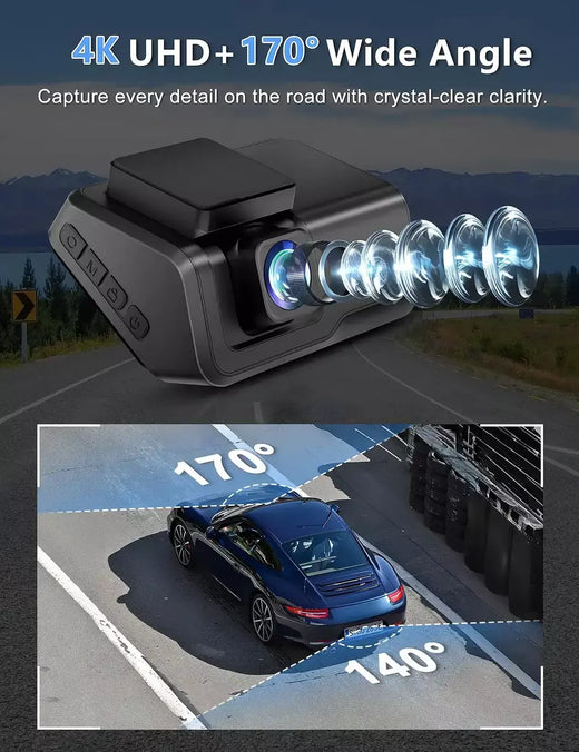 Kocam 4K UHD Dash Cam WiFi Carro DVR Dianteira e Traseira Lente Dupla Câmera Auto para Carro com Visão Noturna 24H Monitor de Estacionamento Caixa Preta