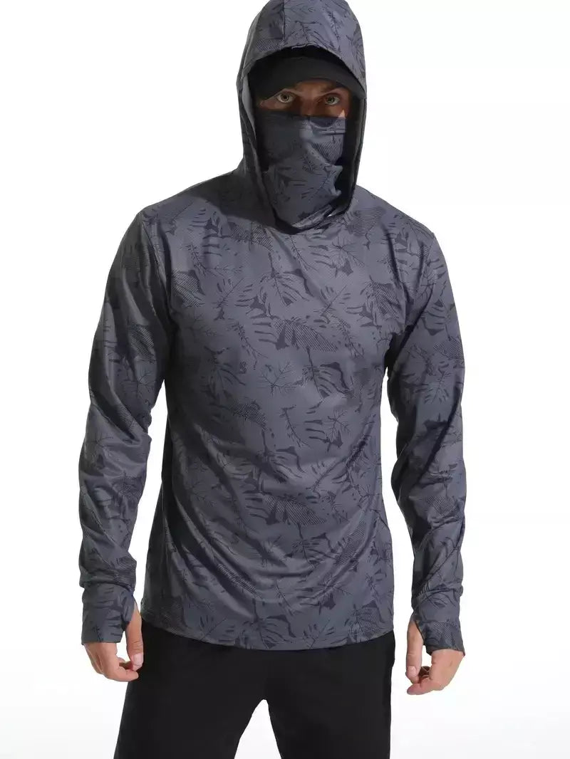 Camisa de pesca com capuz roupas de pesca ao ar livre verão máscara com capuz sol proteção uv desempenho camisa