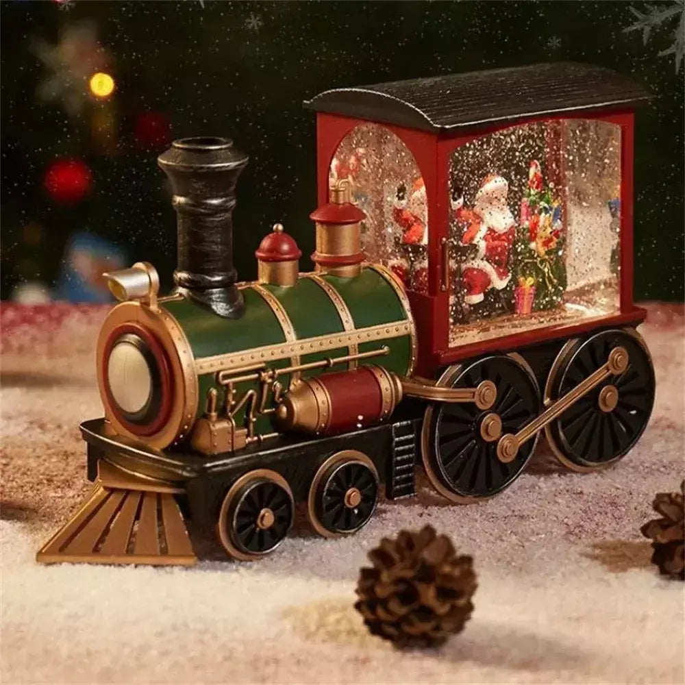 2025 presente de natal trem bola de cristal ornamento presente de natal decoração de véspera de natal caixa de trem de iluminação ornamentos de bola de cristal