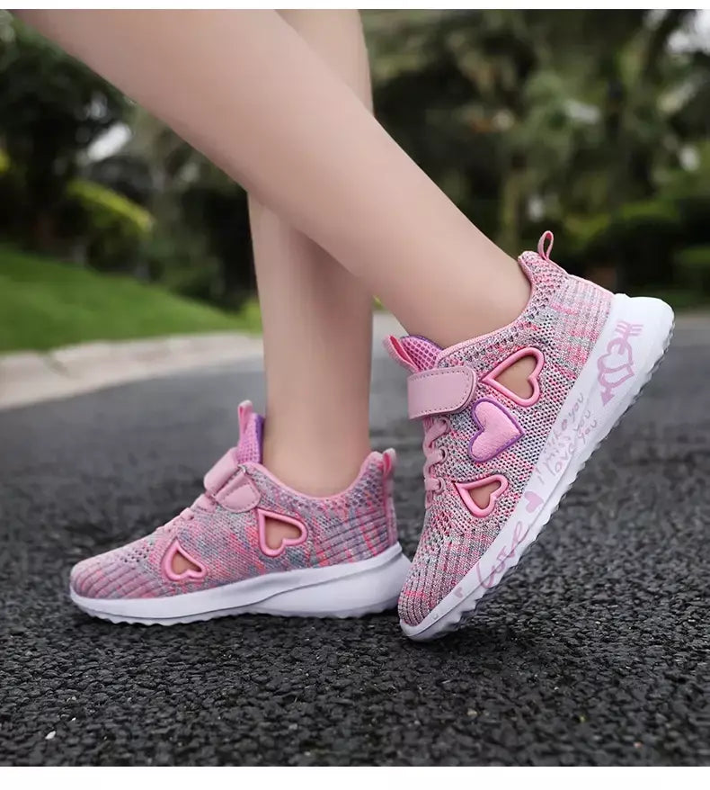 Meninas sapatos casuais luz malha tênis crianças verão primavera outono tenis bonito esporte dos desenhos animados feminino correndo meia calçado