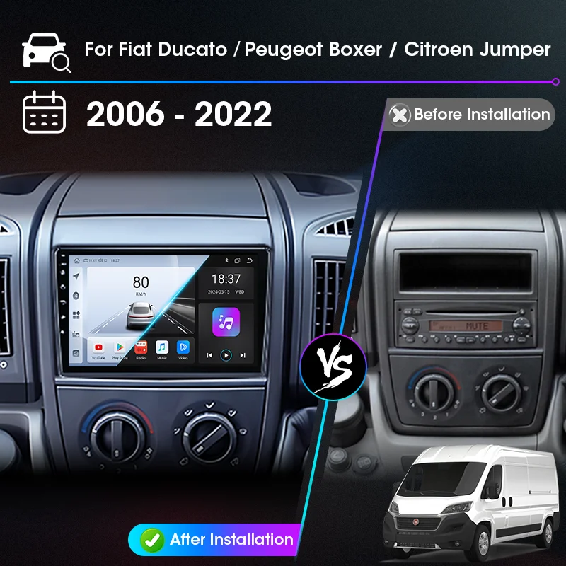 Carplay para fiat ducato peugeot boxer citroen jumper 2 2006-2022 android auto rádio do carro reprodutor multimídia navi gps dvd unidade principal
