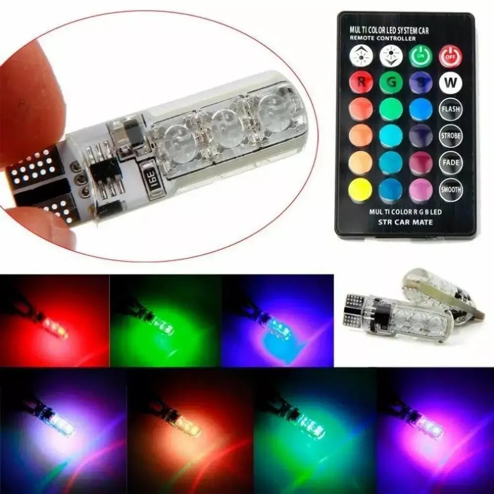 1 conjunto de lâmpadas led w5w t10 12smd 5050 rgb com controle remoto flash leitura cunha luz luzes de folga canbus 194 168 12v