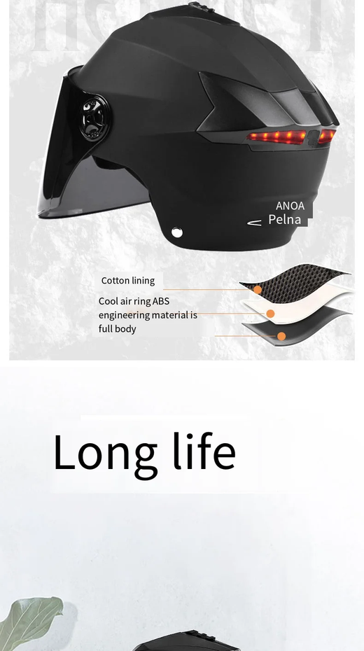 Capacetes de motocicleta com luzes led para homens e mulheres, capacete ciclomotor, scooter elétrico com viseira dupla, luz de bicicleta recarregável
