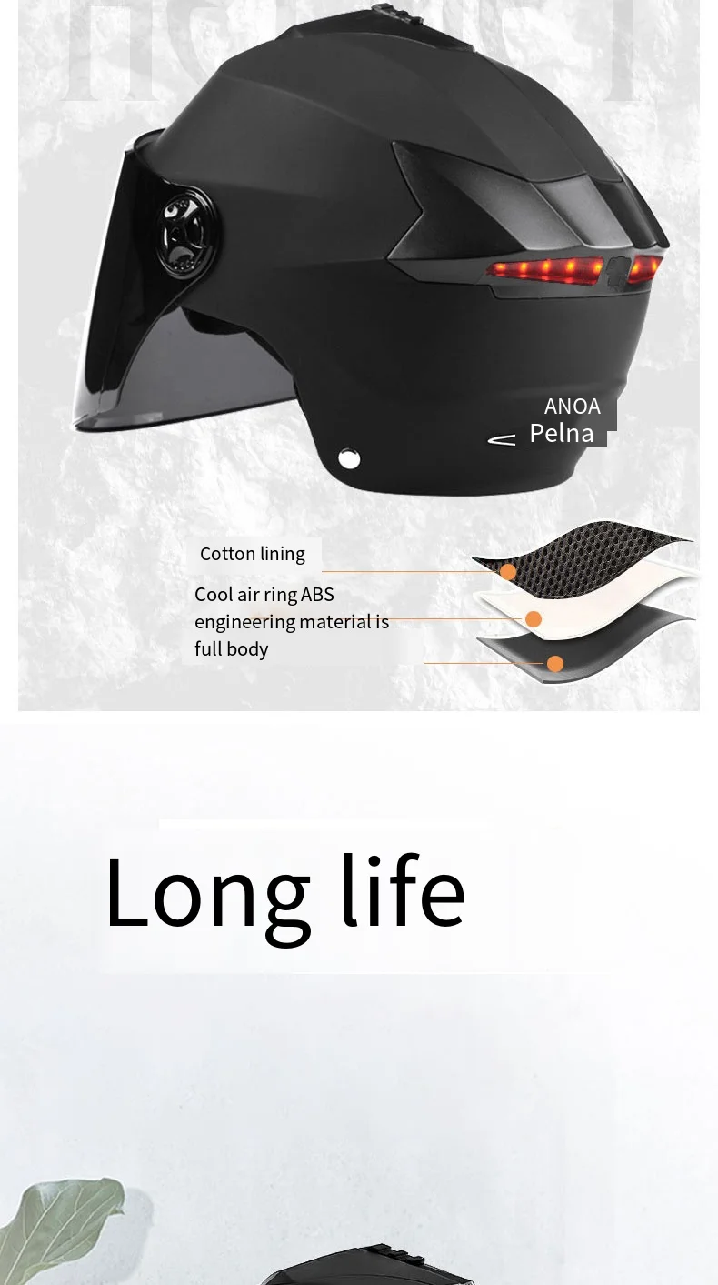 Capacetes de motocicleta com luzes led para homens e mulheres, capacete ciclomotor, scooter elétrico com viseira dupla, luz de bicicleta recarregável