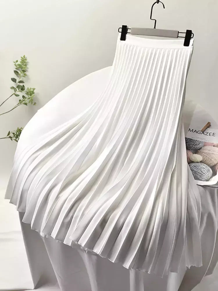 Marca designer feminino primavera outono elegante chique sólido saia plissada cintura alta moda de luxo com elástico feminino C-035