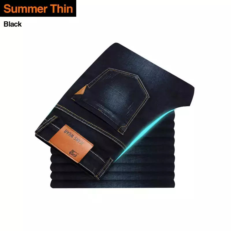 Jeans estilo clássico irmão Wang masculino, casual, stretch, fino, calça jeans, azul claro, calça preta, marca masculina