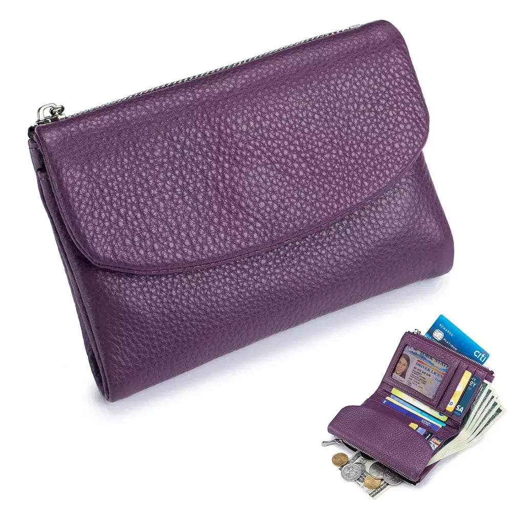 Genuína Couro De Vaca Carteira Curta Para Mulheres, Trifold, Pequenas Bolsas, Clutch Couro De Vaca, Titular Do Cartão, Carteiras Do Cartão De Viagem