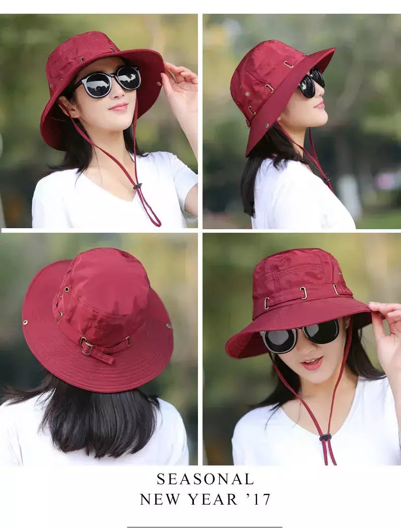 Unisex Verão Sunscreen Wide Brim Balde Chapéus Mulheres Proteção UV Waterproof Panama Caps Caça Sun Fisherman Hat para Mens Bob