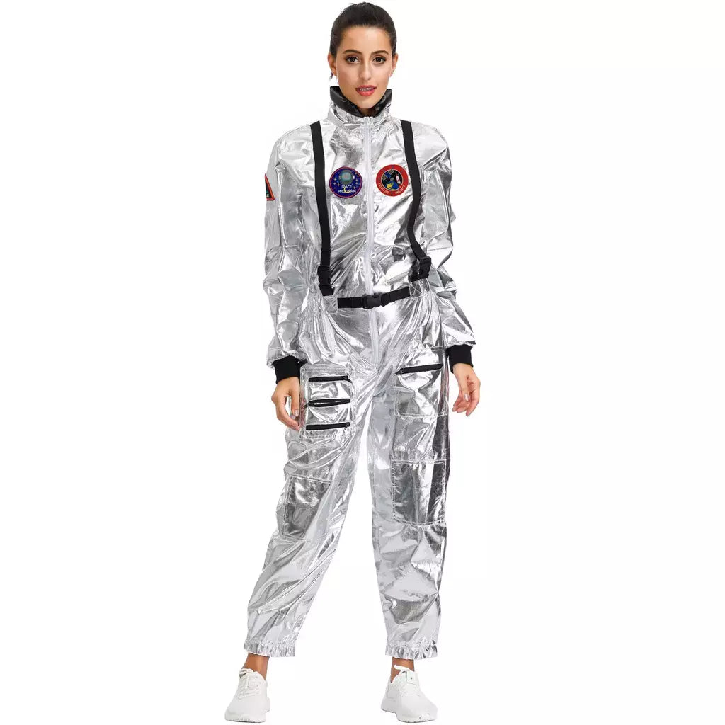 Halloween natal prata spaceman masculino feminino espaço terno adulto crianças astronauta traje festa de família vestir-se presente aniversário