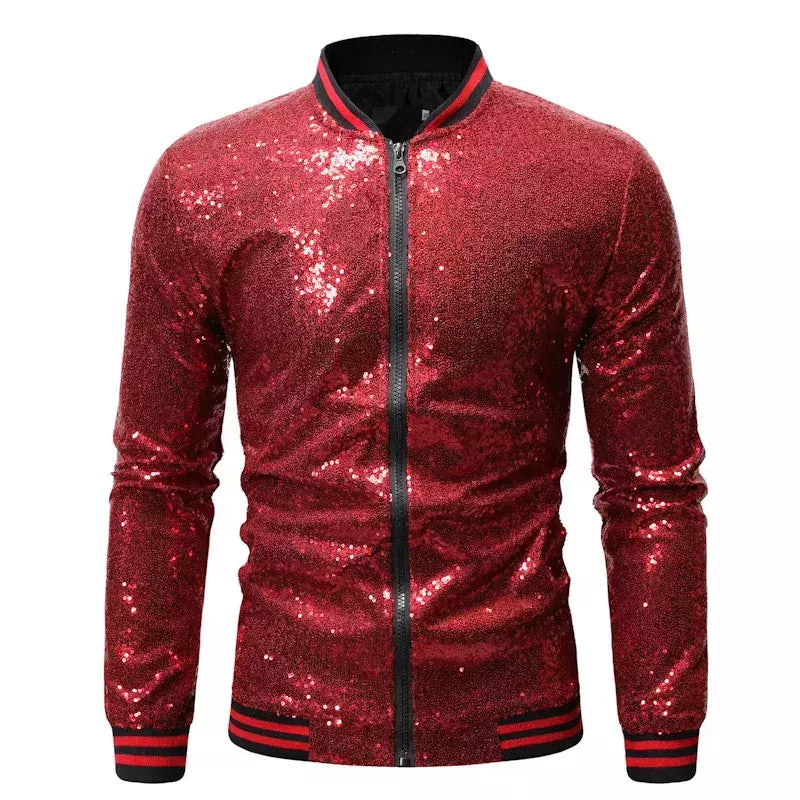 Brilhante Sequins Sparkle Bomber Jacket Homens 2023 Mais Novo Ouro Glitter Listrado Zipper Mens Jaquetas E Casacos Festa Dance Show Roupas