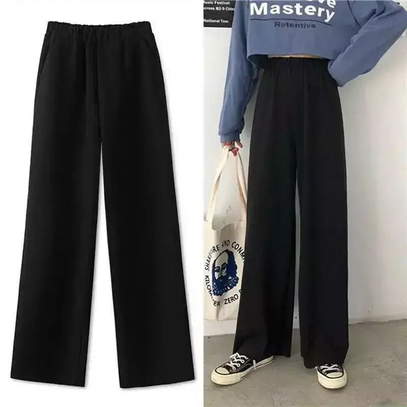 Elegante calça jeans de lã feminina, calça casual de cintura alta, perna reta, calça drapejada folgada, novo estilo, 2024