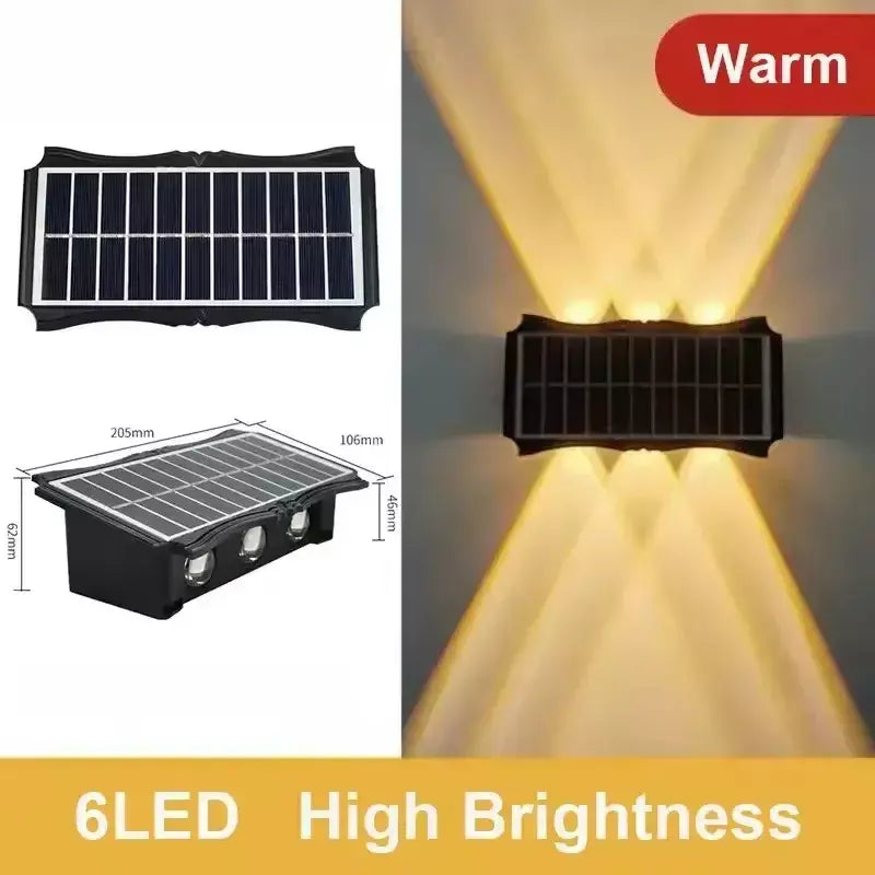 Lâmpada de parede solar ao ar livre led luz solar à prova dwaterproof água para cima e para baixo iluminação luminosa quintal decoração do jardim luzes movidas a energia solar