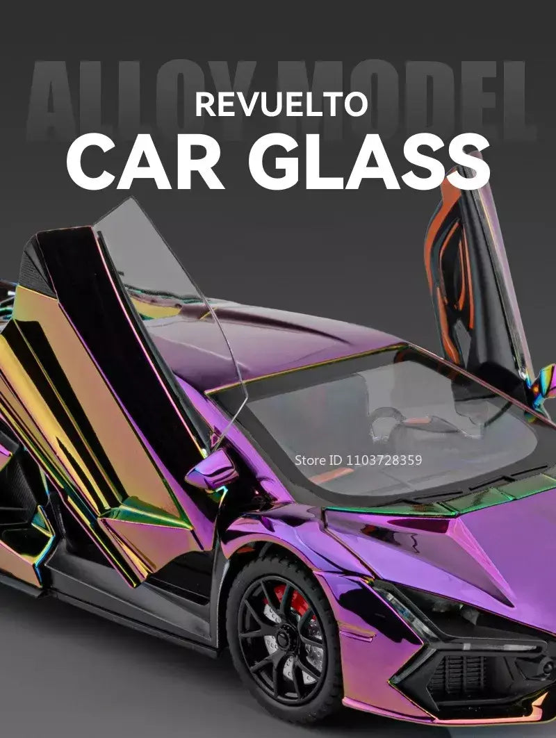 1:24 escala revuelto modelo em miniatura brinquedo carros esportivos liga diecast supercars som luz portas abertas puxar para trás para crianças presentes