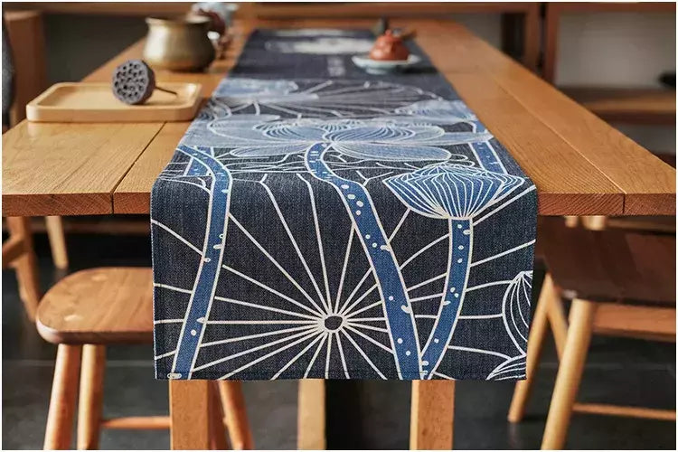 Simples chinês Lotus Table Runner, japonês Wave Table Flag, Koi Fish Toalha de Mesa, Acessórios para Cerimônia do Chá, Estilo Nacional