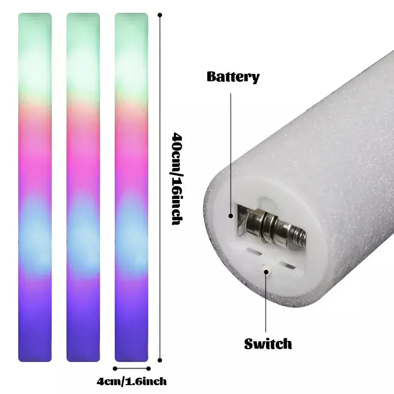 12/15/30/60 pçs led brilho varas em massa colorido rgb brilho espuma vara tubo de alegria luz escura para natal aniversário festa de casamento suprimentos