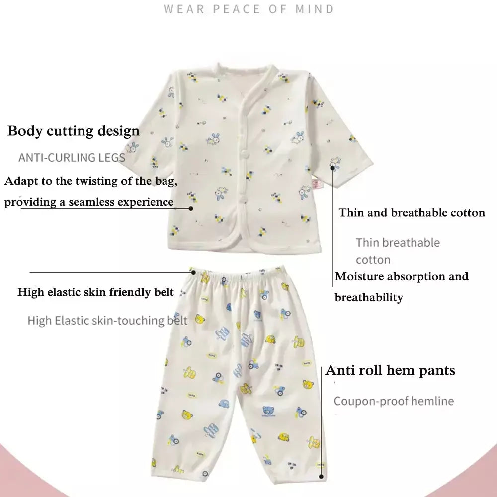 Roupas de bebê de 0 a 3 meses, recém-nascido, desenho animado, roupa íntima para casa, botão de algodão, roupas de bebê, meninas, meninos, manga longa + calças compridas