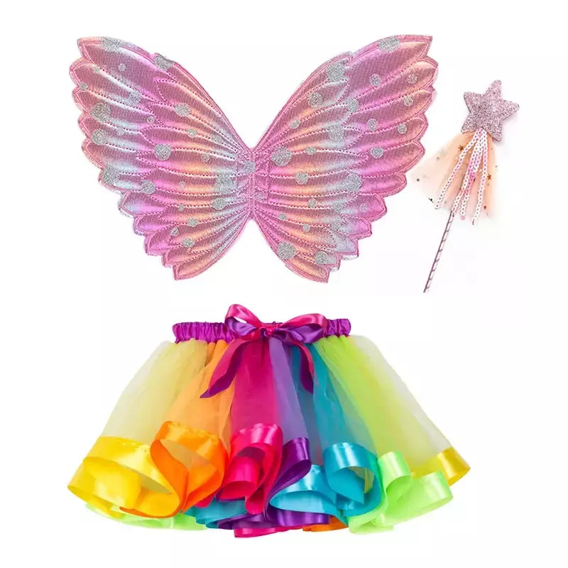 Saia tutu meninas asa verão menina princesa mini pettiskirt festa dança arco-íris tule saias coloridas halloween cosplay roupas
