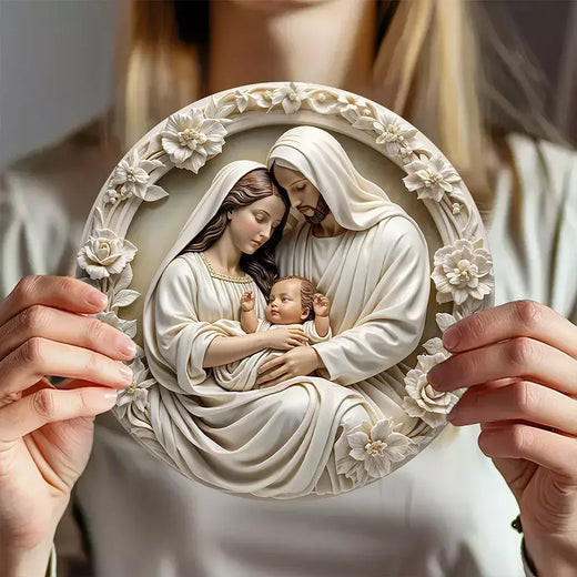 Ornamento clássico de madeira para presépio: a Sagrada Família de Maria, Jesus e Joseph, pendurado na parede, ?