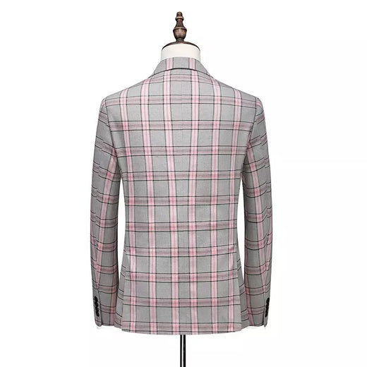 (Jaqueta + calças) masculino duplo breasted ternos de casamento 2025 novo masculino formal gola xadrez vestido conjunto