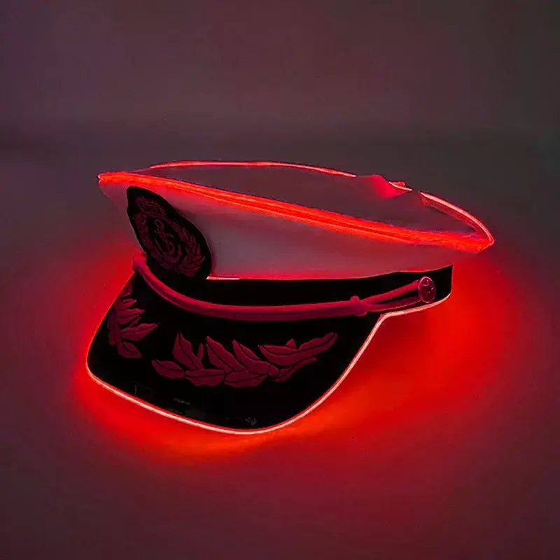Branco trigo adulto iate barco capitão chapéu militar led luminoso boné da marinha festa de dança do dia das bruxas cosplay vestido traje chapéu