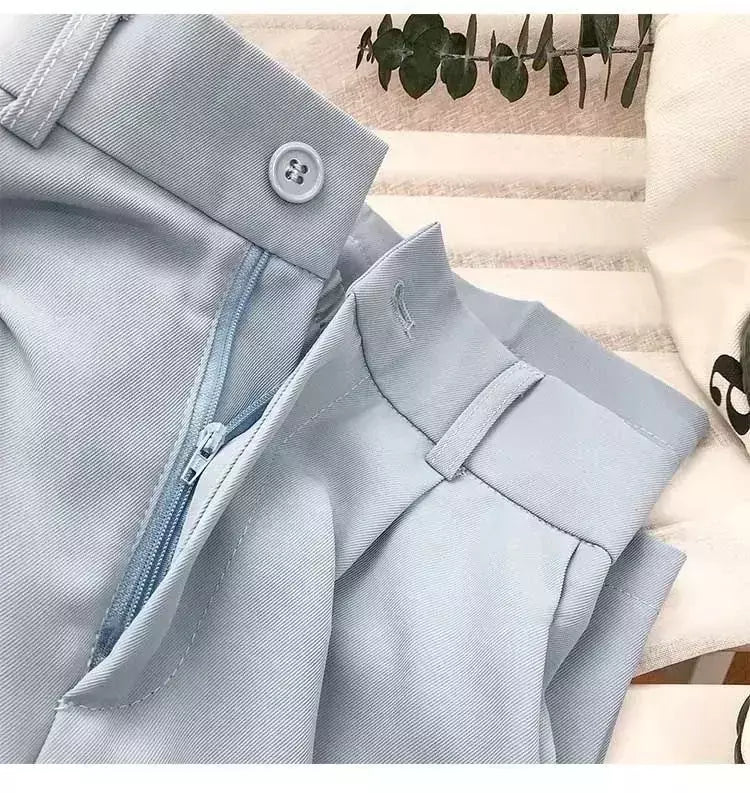 Calça feminina elástica de cintura alta, calça feminina do escritório, casual solta streetwear, reta, preta, nove pontos, moda, outono, primavera