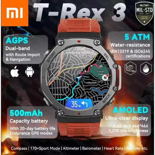 Xiaomi para original t-rex 3 2025 militar gps smartwatc bússola embutida altímetro 10atm à prova dwaterproof água esportes smartwatch das mulheres dos homens