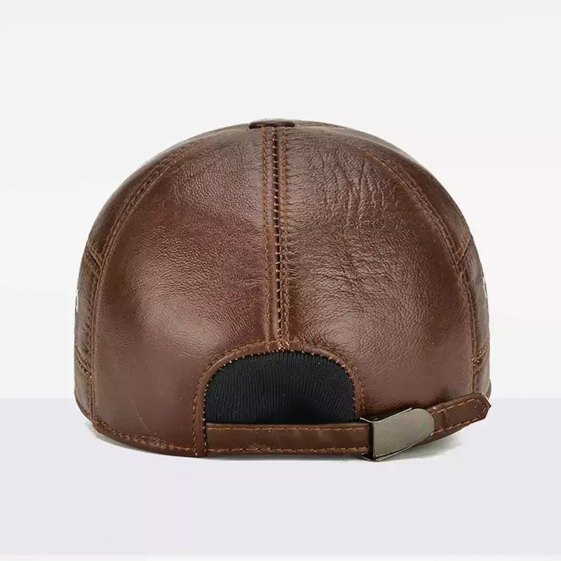 Boné de beisebol de couro verdadeiro para homens, boné de couro real, orelha exterior, novo estilo, inverno quente, 2022
