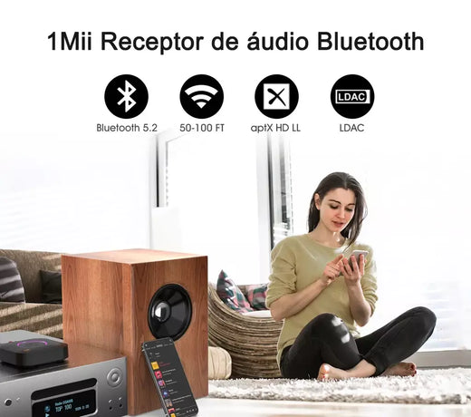 1Mii B06S+ Receptor Bluetooth 5.2, adaptador de áudio HiFi com LDAC Aptx HD&LL, áudio de alta resolução de longo alcance com controle de volume