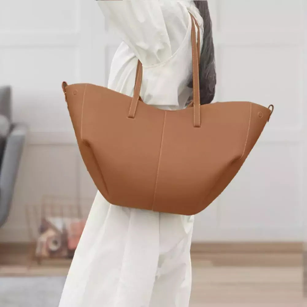 Bolsa de ombro elegante de grande capacidade para mulheres, Bolsa de lazer de couro PU