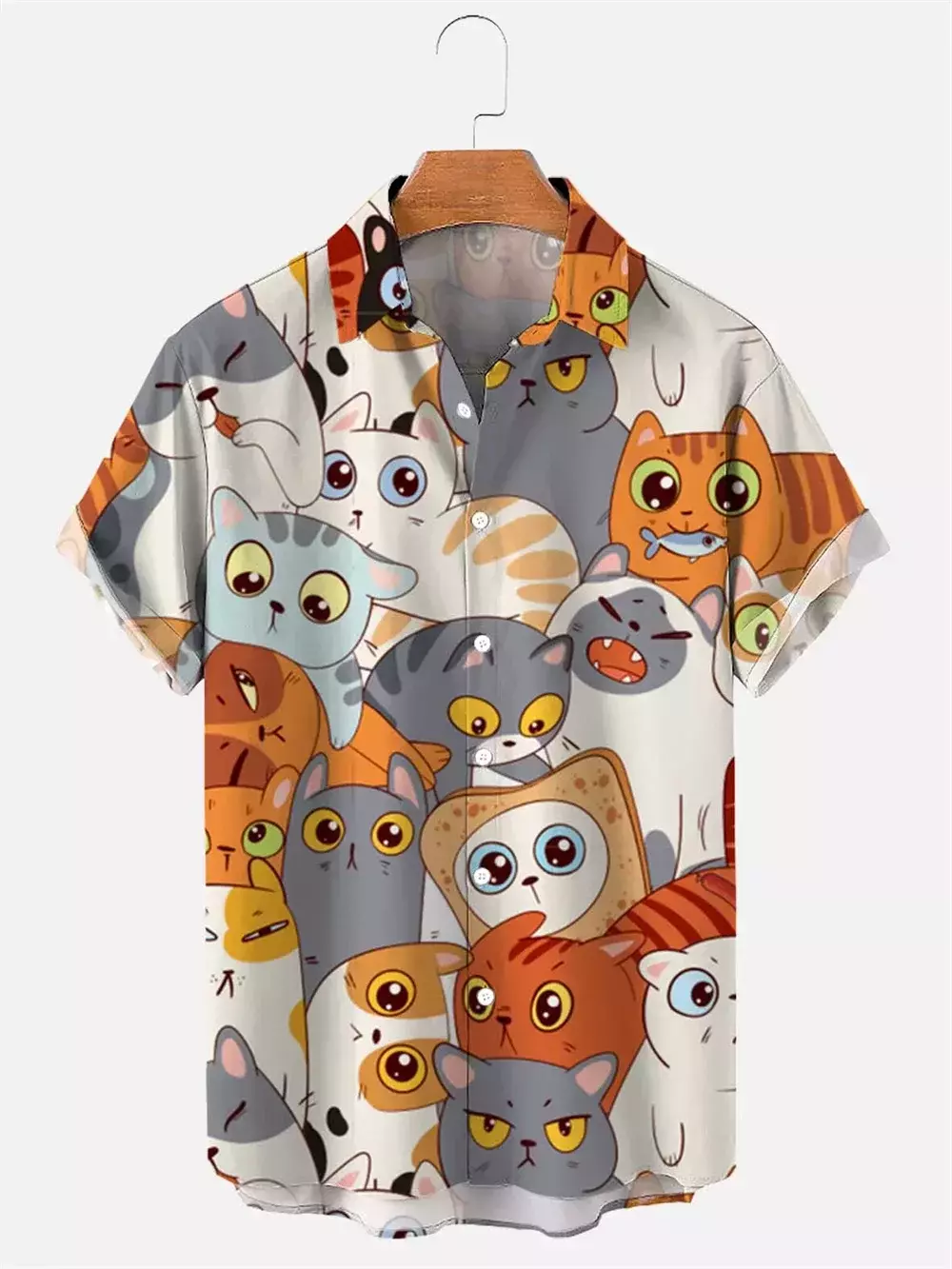Camisa havaiana dos desenhos animados de anime masculino, Tops de manga curta, roupas casuais masculinas, rua, animais, gatos, retrô, 3D Tees, verão