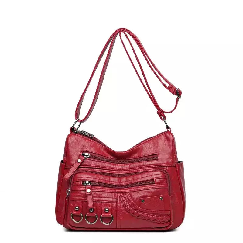 Bolsa de bolso multi couro PU vintage feminina, bolsas de ombro transversais femininas, bolsas de design de luxo, alta qualidade, 2023
