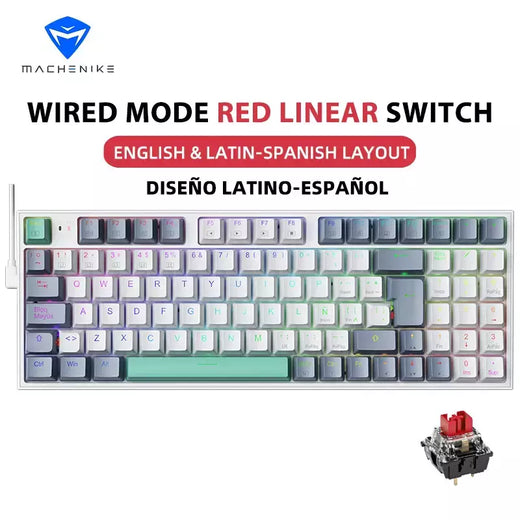 Machenike-K500 Teclado mecânico para jogos, Teclado com fio, Hot Swappable, 94 teclas, RGB Light, Mac, Windows