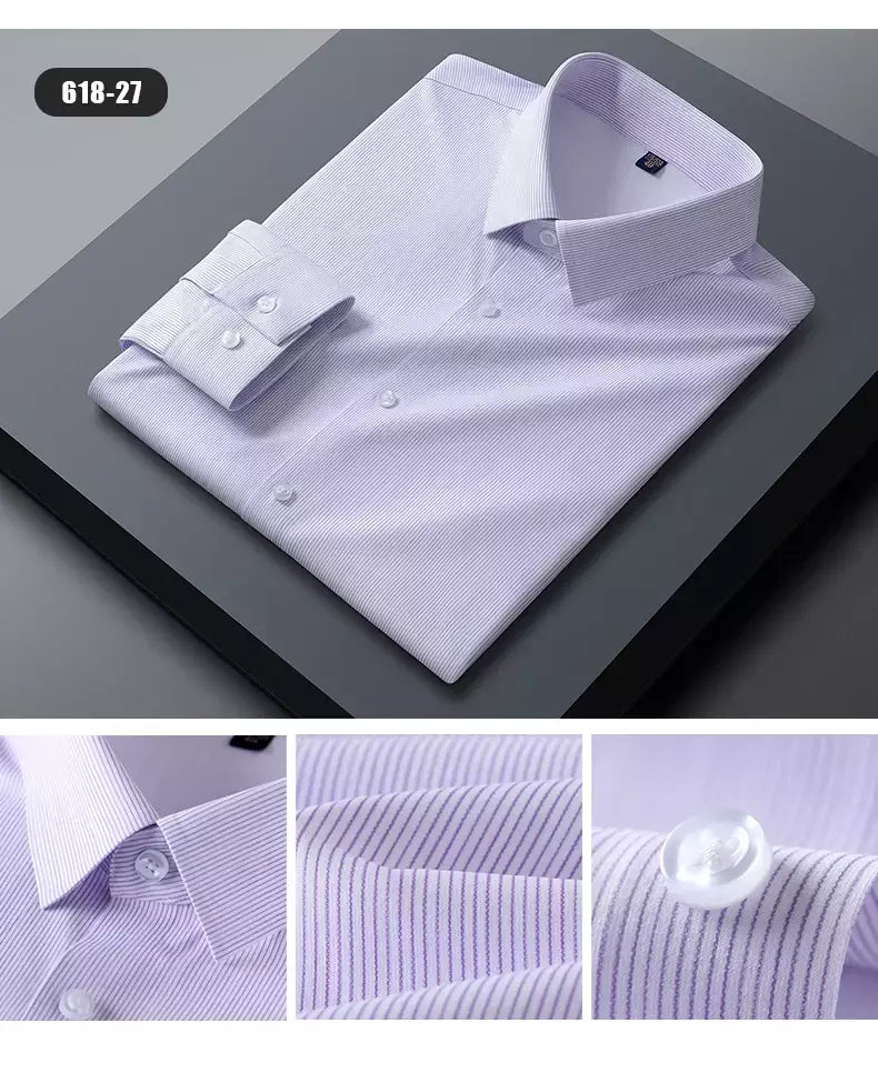 Camisas sem costura de alta qualidade masculina, manga longa, fina, casual, luxo