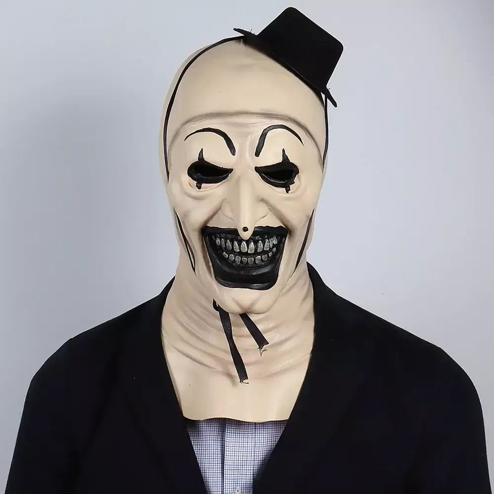 Horror Terrifier Palhaço Cosplay Máscara, Látex, Suave, Demônio, Mal, Coringa, Festa de Halloween, Fantasia, Adulto, Tamanho Único