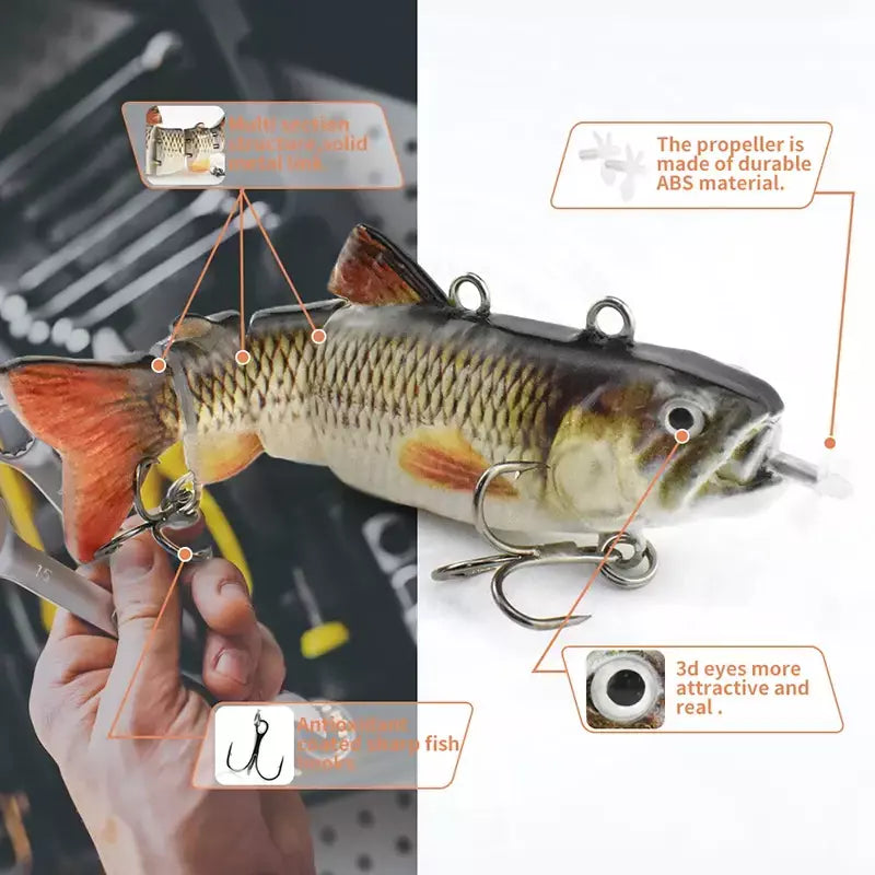 Isca de pesca robótica elétrica automática, isca multiarticulada automática de 4 segmentos, recarregável por usb, acessórios de pesca wobbler