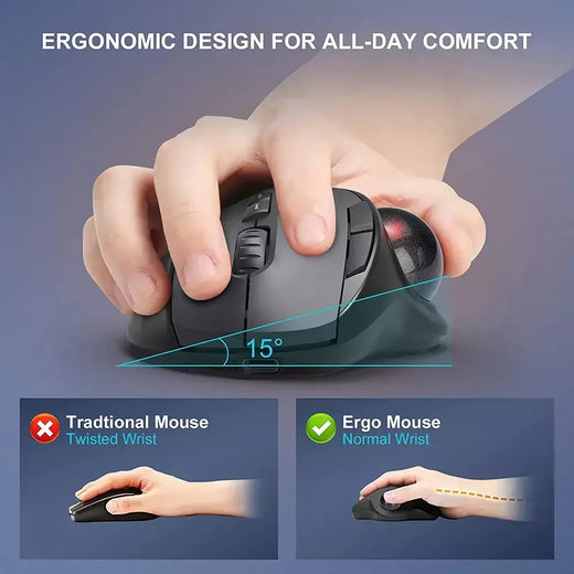 Jomaa preto 2.4g + bluetooth sem fio trackball mouse recarregável rollerball ratos ergonômicos controle de polegar mouse gaming