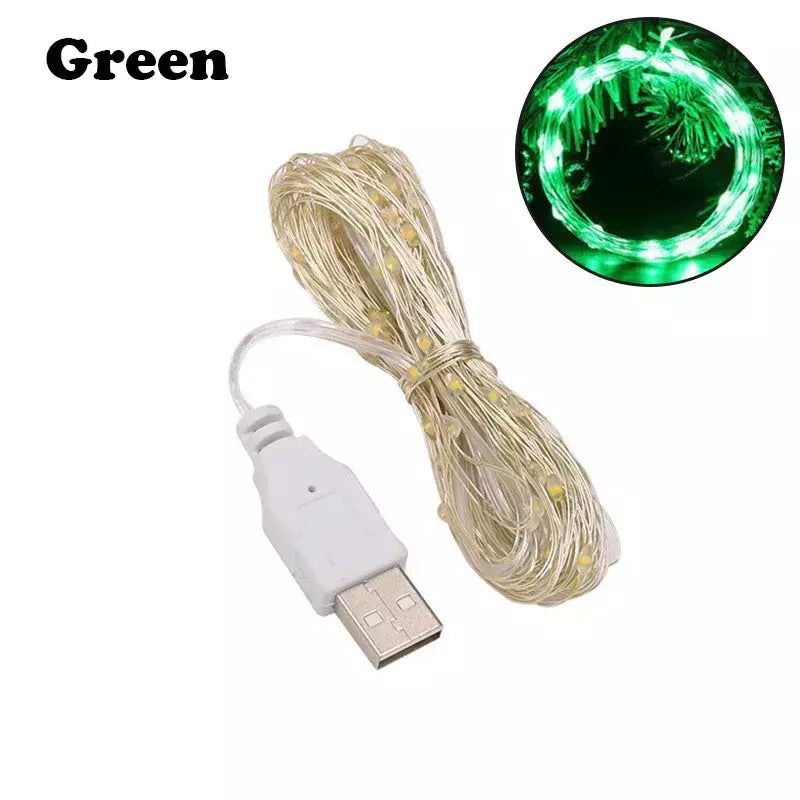 USB LED String Lights para Decoração de Natal, Impermeável Fairy Lights, Cobre Silver Wire, Guirlanda de Luz, Festa de casamento, 1 m, 2 m, 3 m, 5m