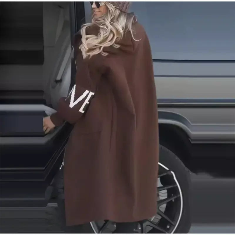 Casual longo retalhos casacos de malha feminino casual hoodies rendas até bolsos jaquetas femininas 2024 outono inverno nova senhora outerwears