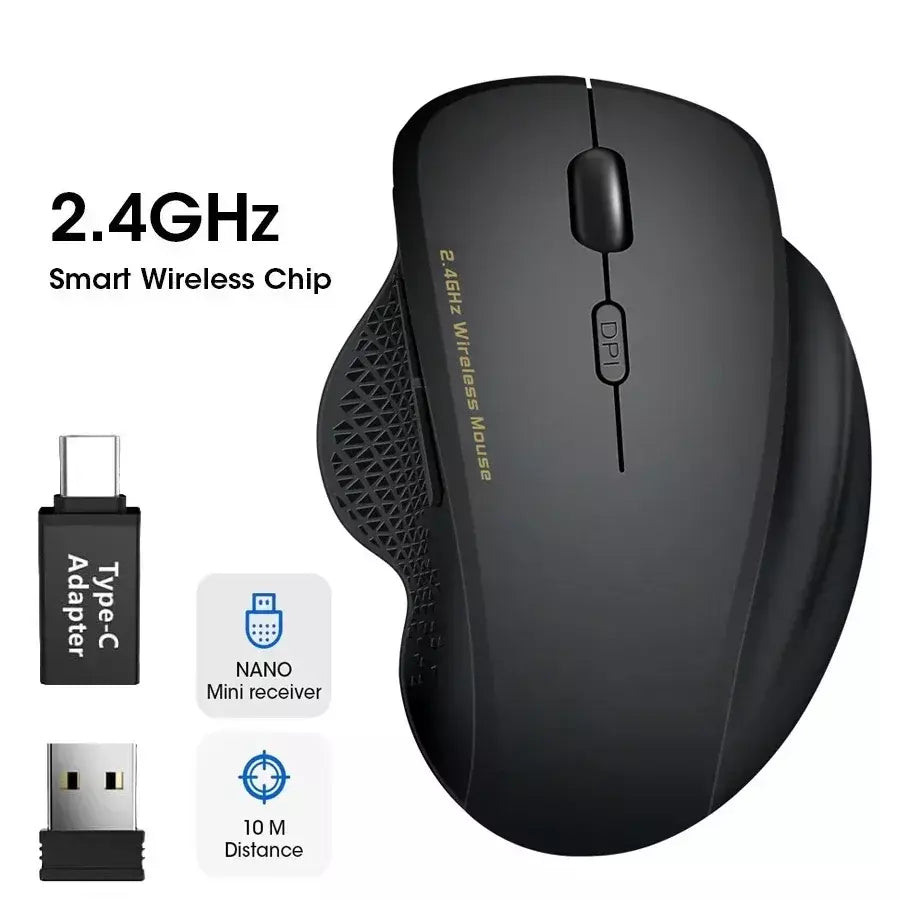 Mouse para jogos sem fio 2.4G Mouse ergonômico sem fio com receptor USB Mouse de computador com 6 botões para computador laptop